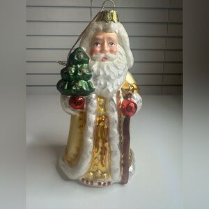 Brass Key Santa Claus Christmas Blown Glass Ornament 
Santa Gold Coat